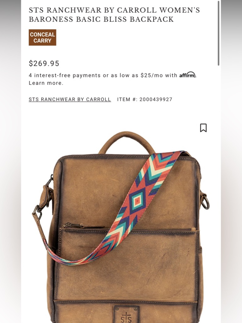 STS Ranchwear Brown Leather Convertible Bag with Strap